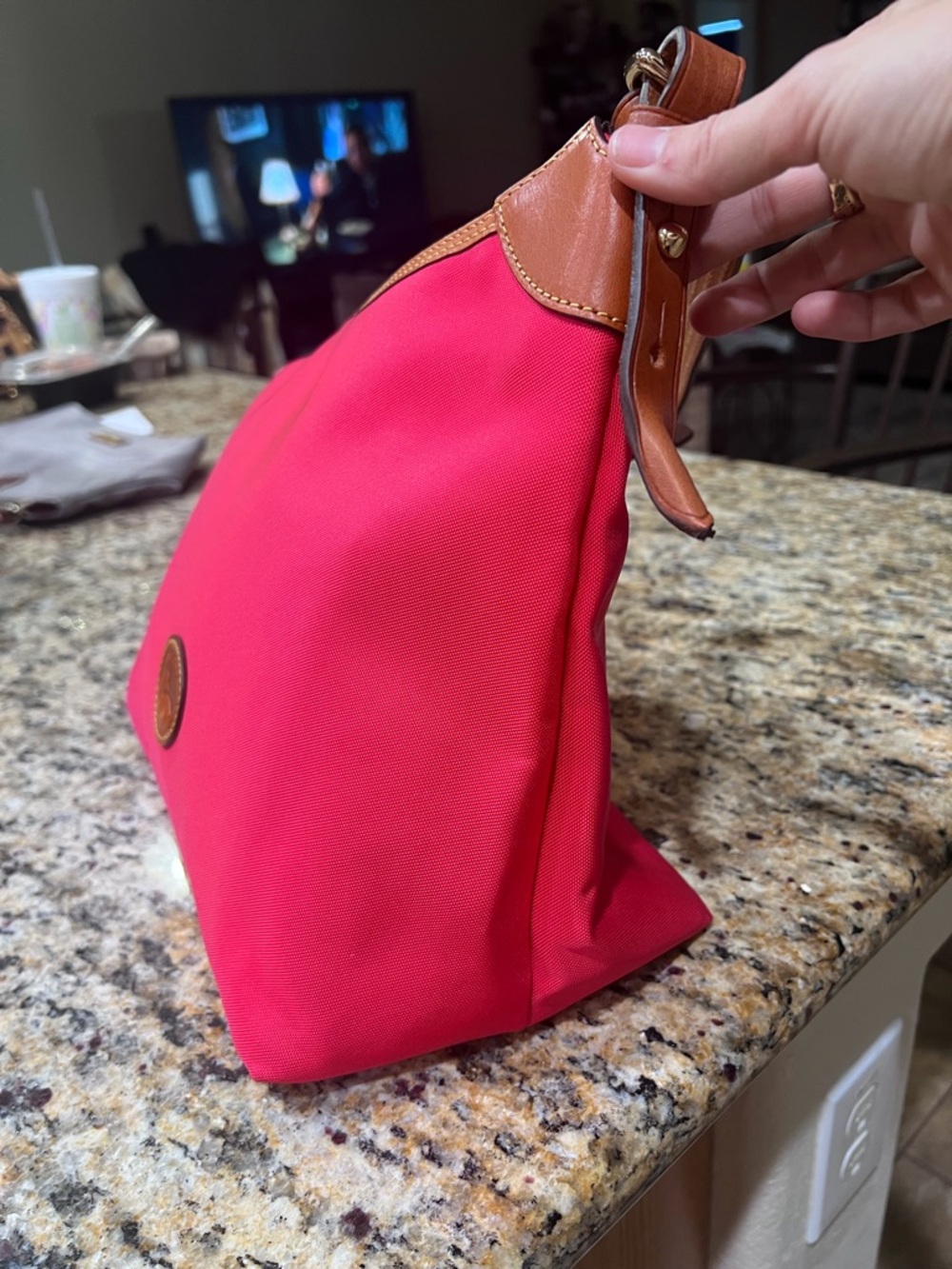 Dooney & Bourke Bright Pink Nylon Hobo with Brown Leather Trim - Picture 7 of 12